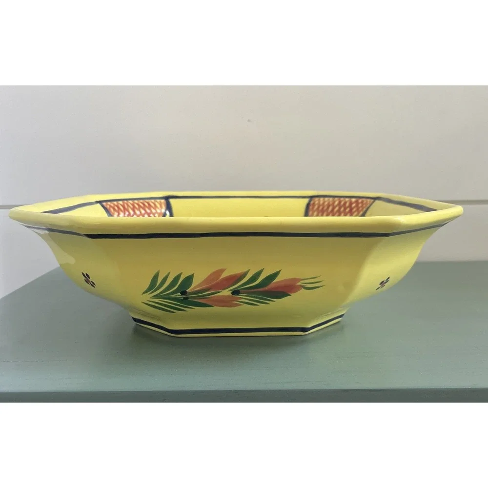 Quimper Octagonal Woman Serving Bowl‎ W/ Lattice  Soleil   11